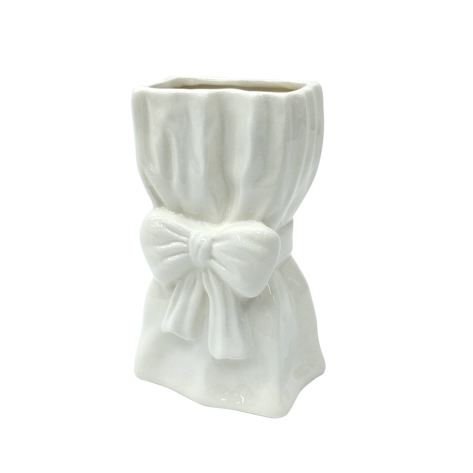 7" White Bag with Bow Ceramic Vase by Ashland®